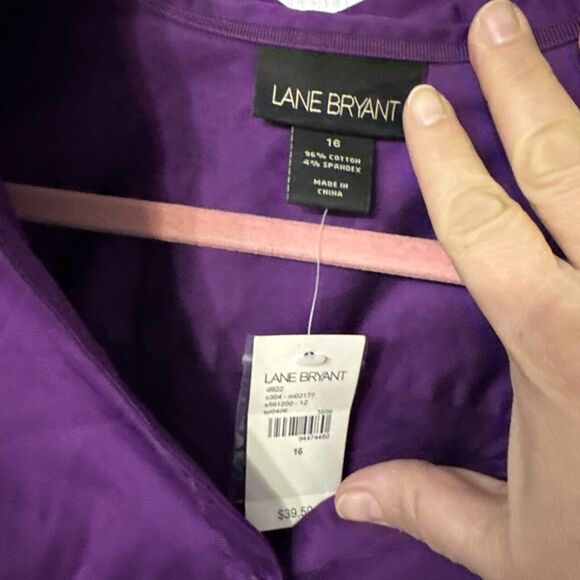 NWT Q Lane Bryant V-Neck Fitted Long Sleeve Button Up Shirt Women's 16 Stretch - Picture 2 of 5